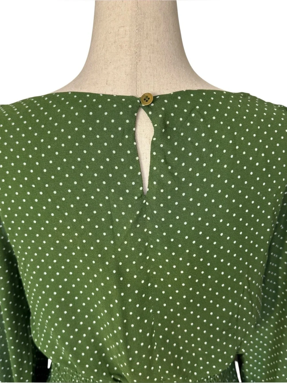 Reformation Hearth Long Sleeve Top Peat Green Polka Dot sz 8